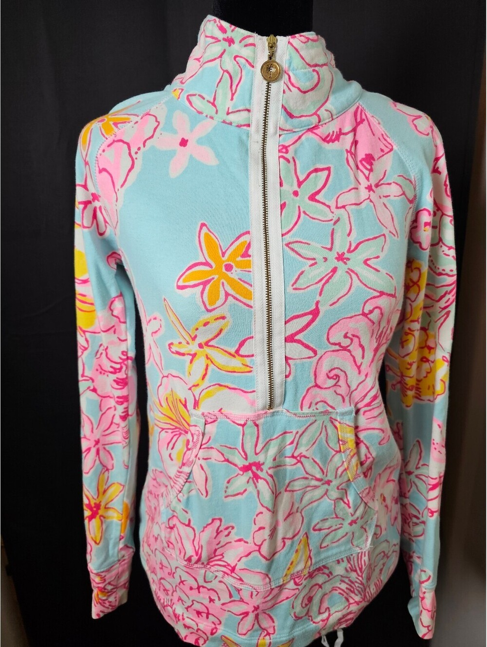 Lilly Pulitzer Shirt Blue & Pink Floral Womens XS Zip Up